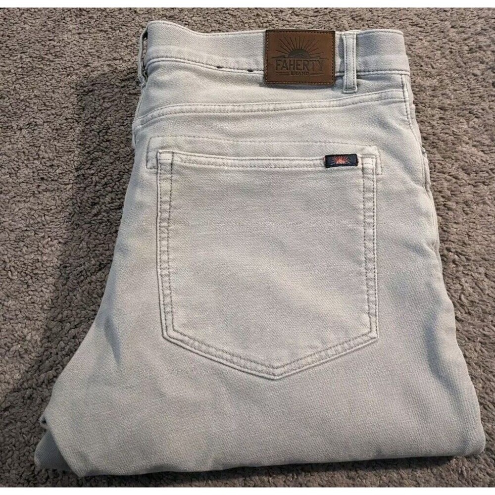 Men's Faherty Stretch Terry 5 Pocket Iron Gray Slim Fit Pants Jeans MBC0020